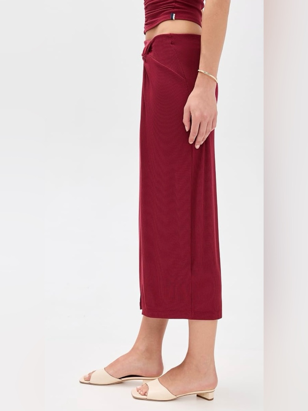 Stateside Women's Fine Rib Twist Waist Tulip Skirt in Ruby